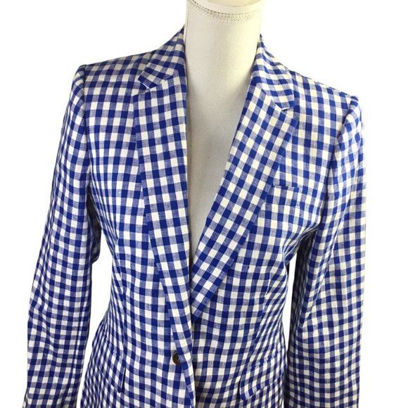 J. Crew NWT Campbell 100% Linen Blazer Jacket Blue White Gingham Size 4 - Picture 3 of 9